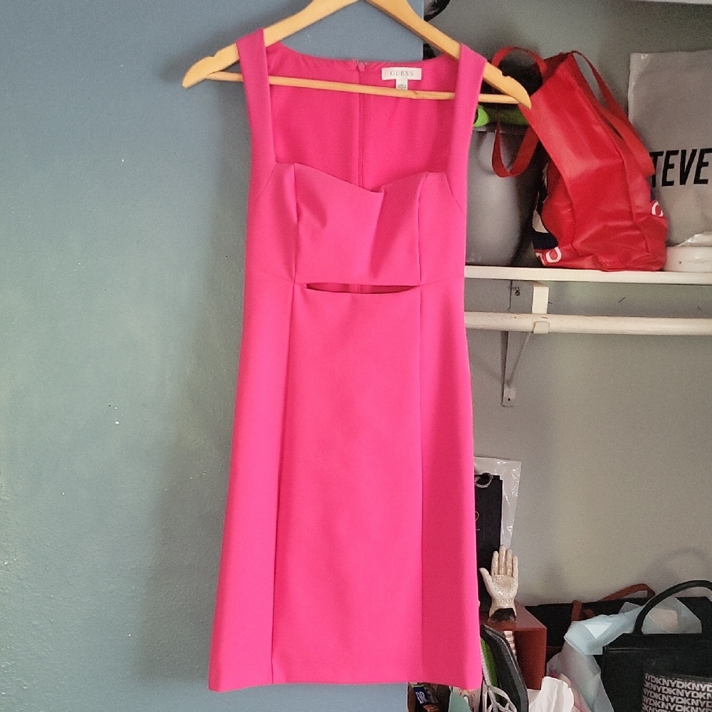 Guess Pink Sheath Mini Dress Square Neck Sleeveless